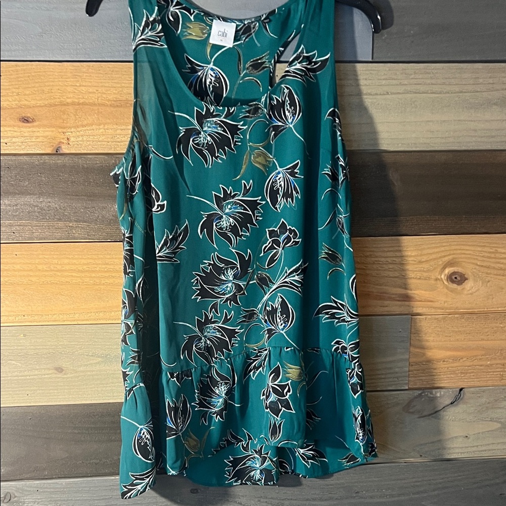 CAbi Green Floral Tank Top